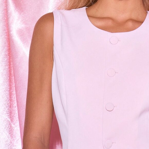 Baby Pink Casual Women's Valentines Sleeveless Button Up Waistcoat - Picture 5 of 5